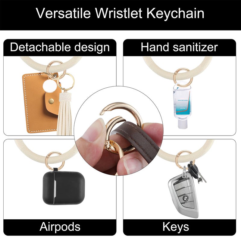 Weixiltc Large Circle Key Ring Leather Tassel Bracelet Holder Keychain Keyring For Women Girl (Beige) - Image 3